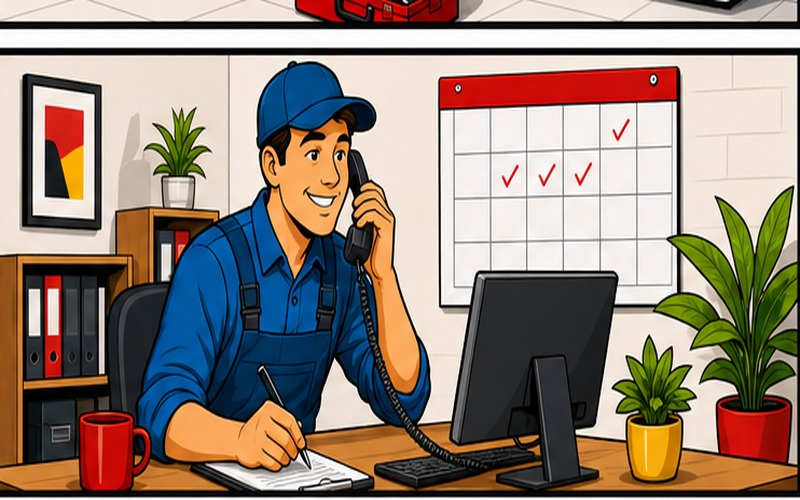 Cartoon appliance repair illustration for contact-us Contact Us 1