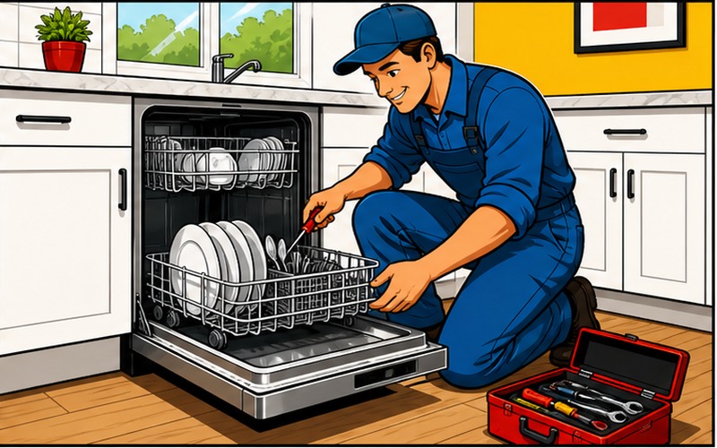 Cartoon dishwasher repair service