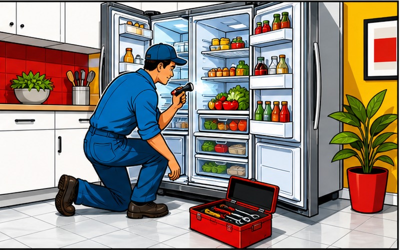 Cartoon fridge and freezer repair service